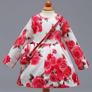 Girls long sleeve dress with purse